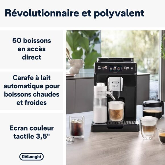 De'Longhi Eletta Explore Cold Brew ECAM452.67.G, Machine à Café Barista avec LatteCrema Hot and Cool, Machine à Espresso, Machine à Café Automatique, Extraction Froide, Pot à Café Inclus, Gris Foncé – Image 2